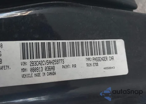 2010 Dodge Charger 3.5L из США, поврежденный, VIN 2B3CA2CV5AH259773